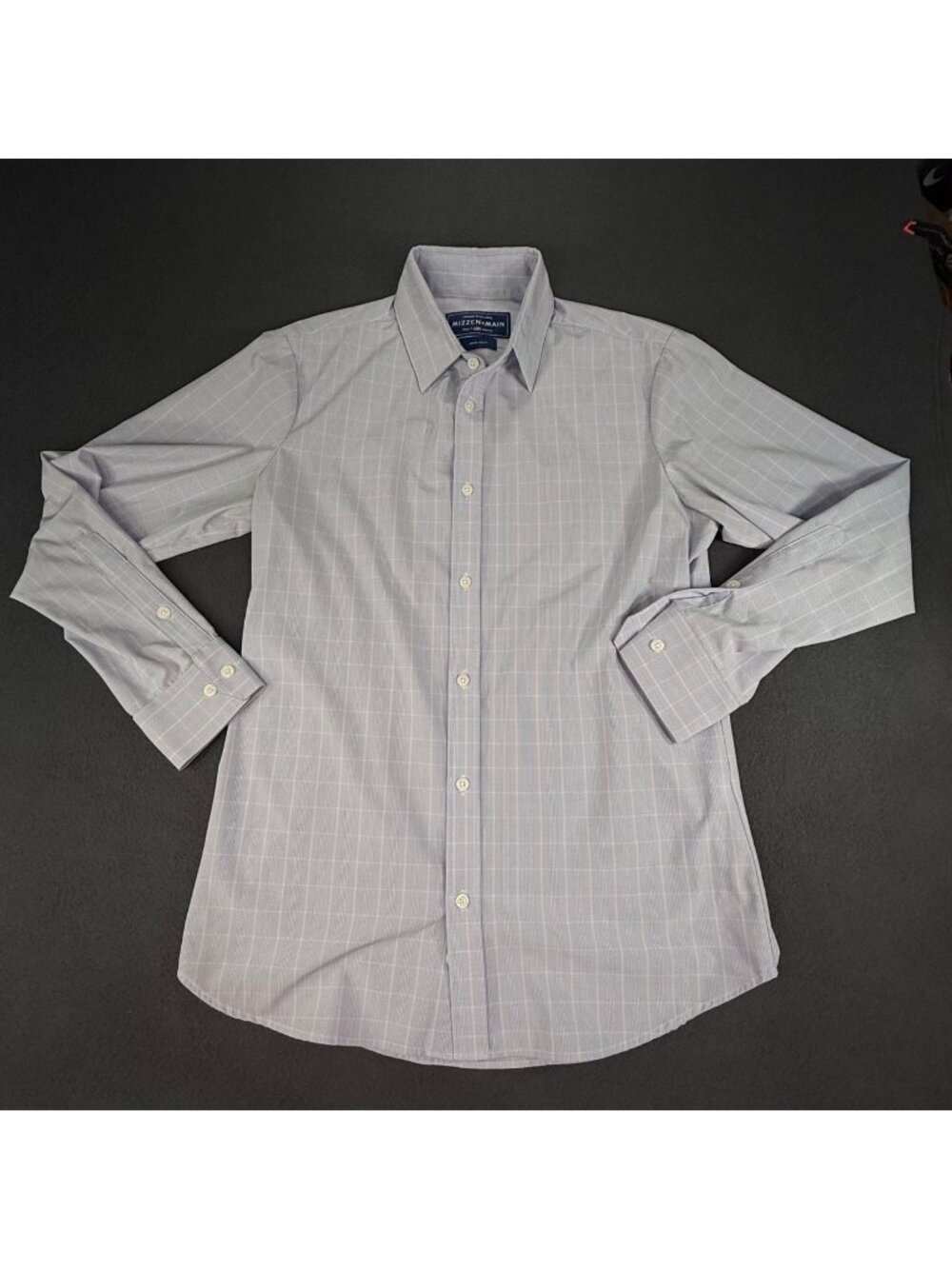 Mizzen+Main Leeward Blue Label Shirt Men's Medium Trim Fit Blue W/Check Stripes